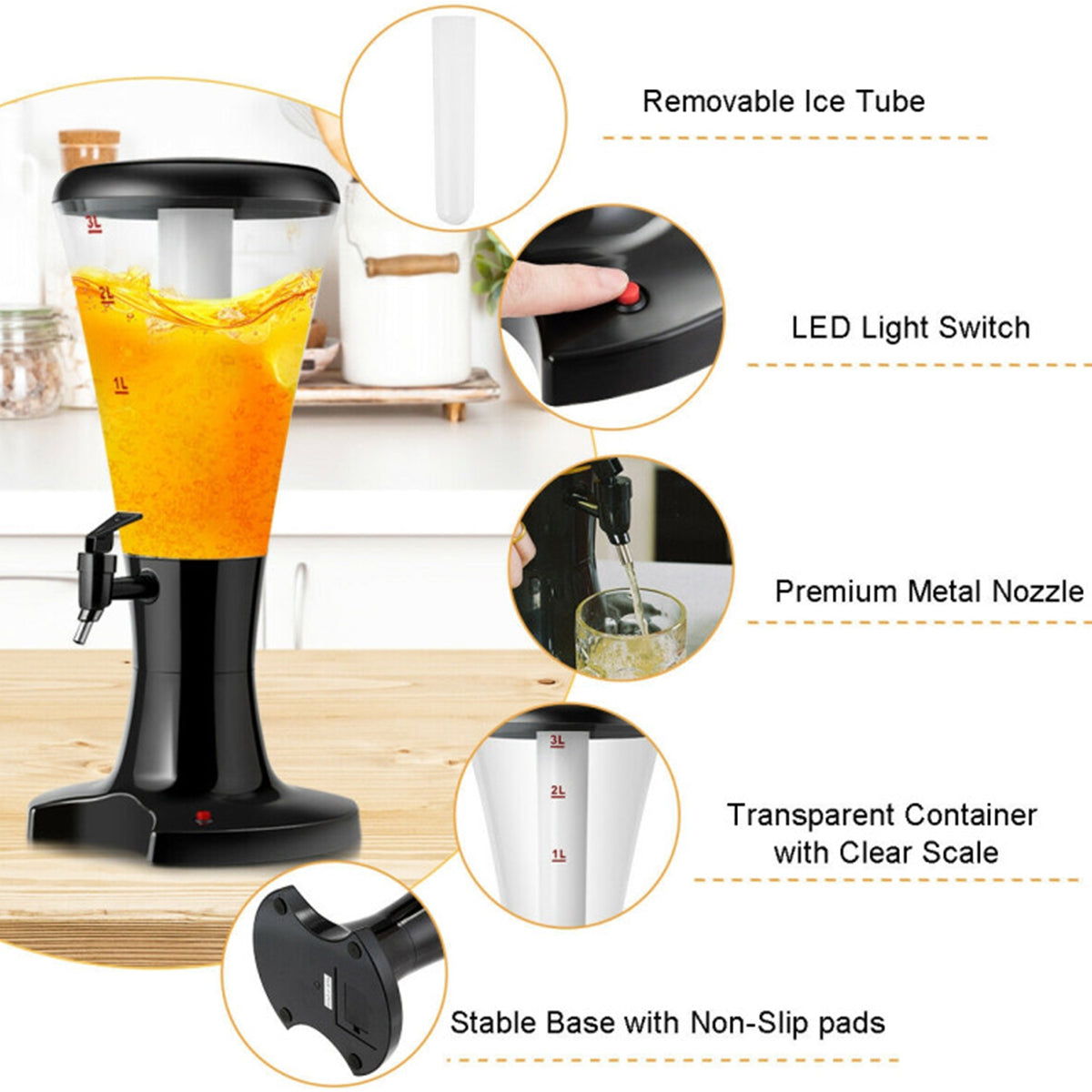 Draft Beer Tower Dispenser with LED Lights (Set of 2)