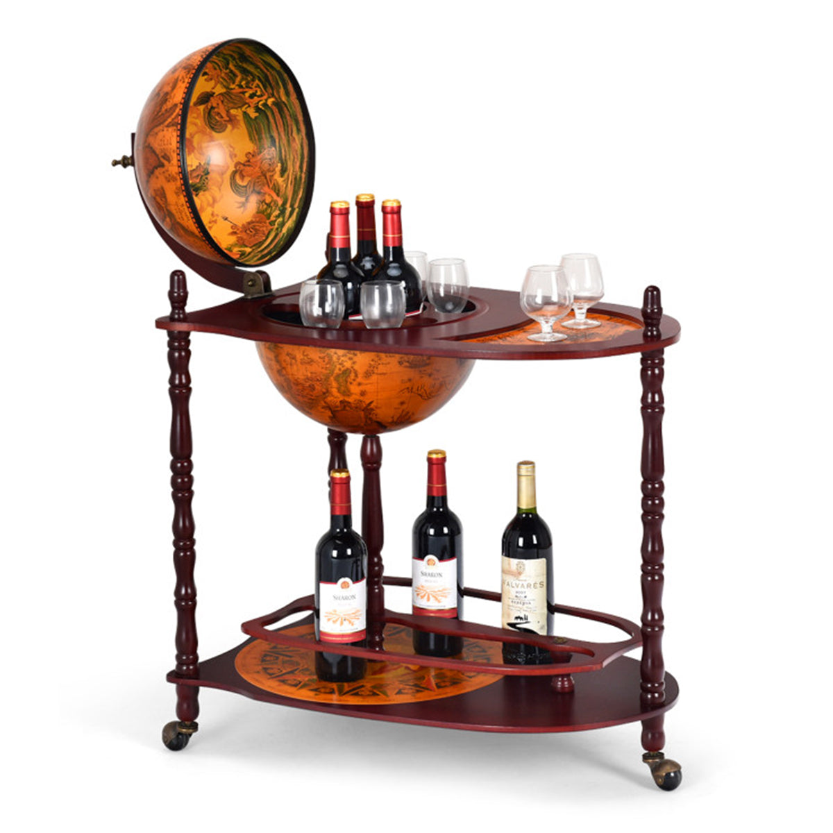 Vintage Globe Bar Cart with Extra Shelf