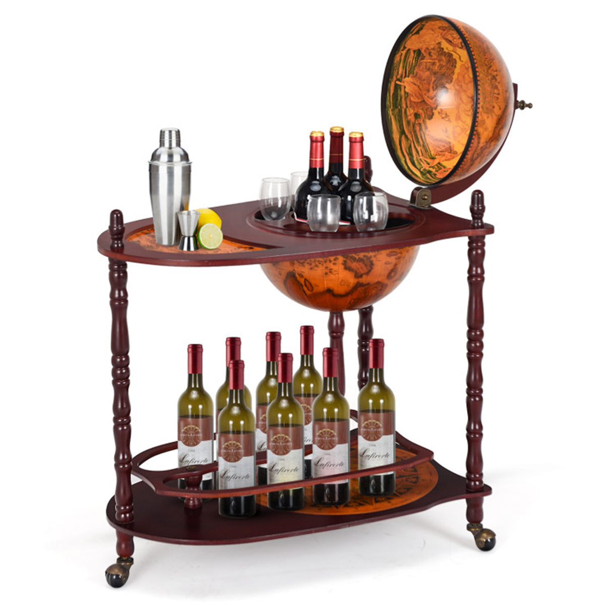 Vintage Globe Bar Cart with Extra Shelf