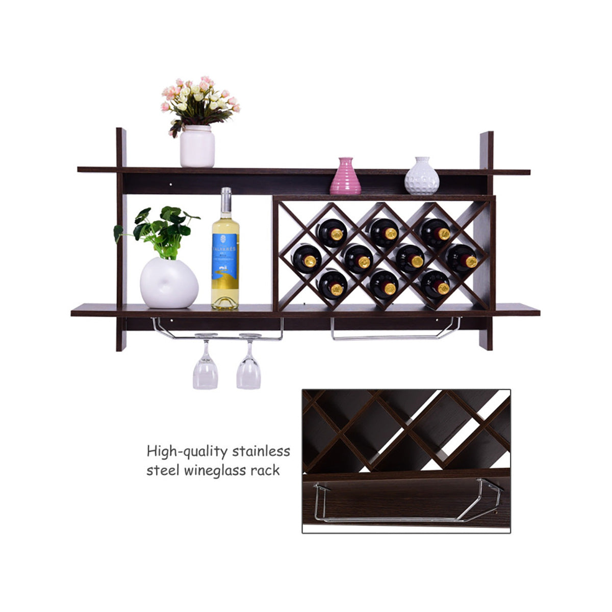 Wall Mount Wine Rack Organizer with Glass Holder