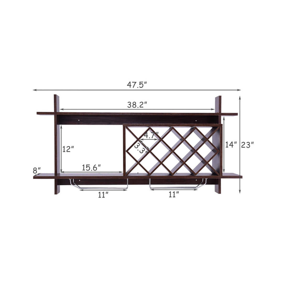 Wall Mount Wine Rack Organizer with Glass Holder