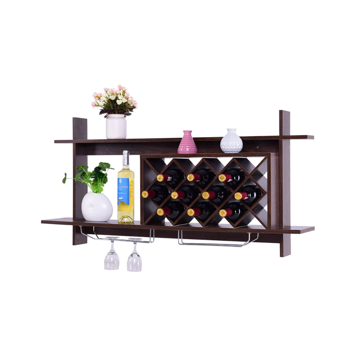 Wall Mount Wine Rack Organizer with Glass Holder