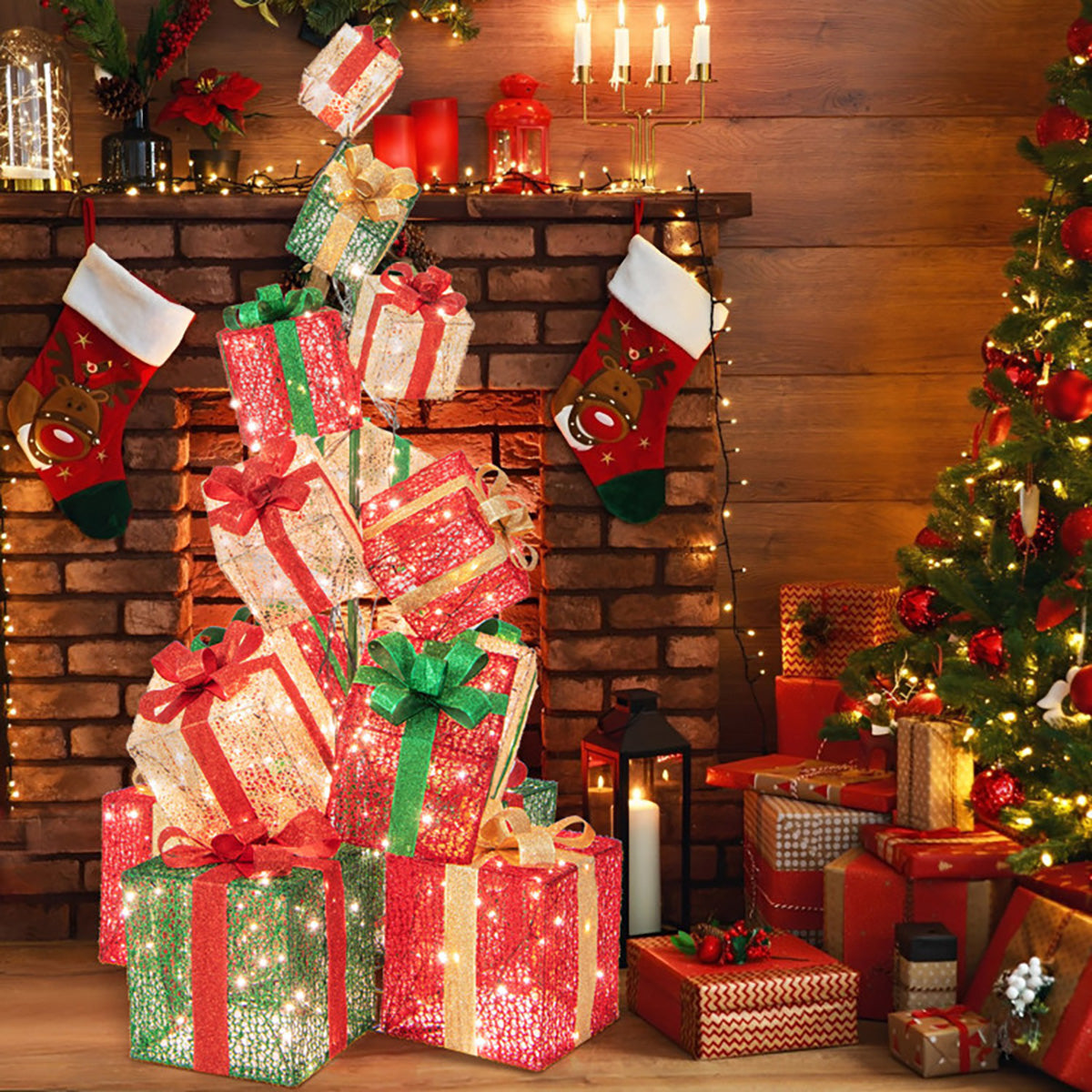 5.6' Pre-Lit Stacked Christmas Gift Box Tower