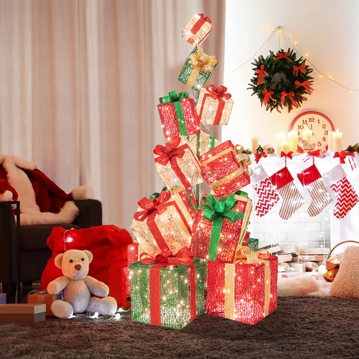 5.6' Pre-Lit Stacked Christmas Gift Box Tower