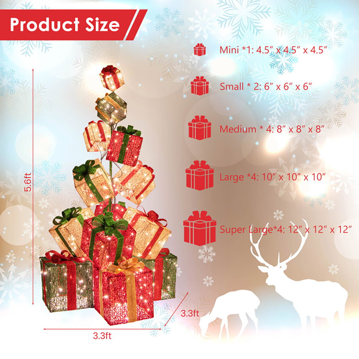 5.6' Pre-Lit Stacked Christmas Gift Box Tower
