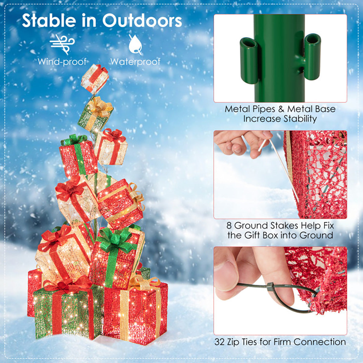 5.6' Pre-Lit Stacked Christmas Gift Box Tower