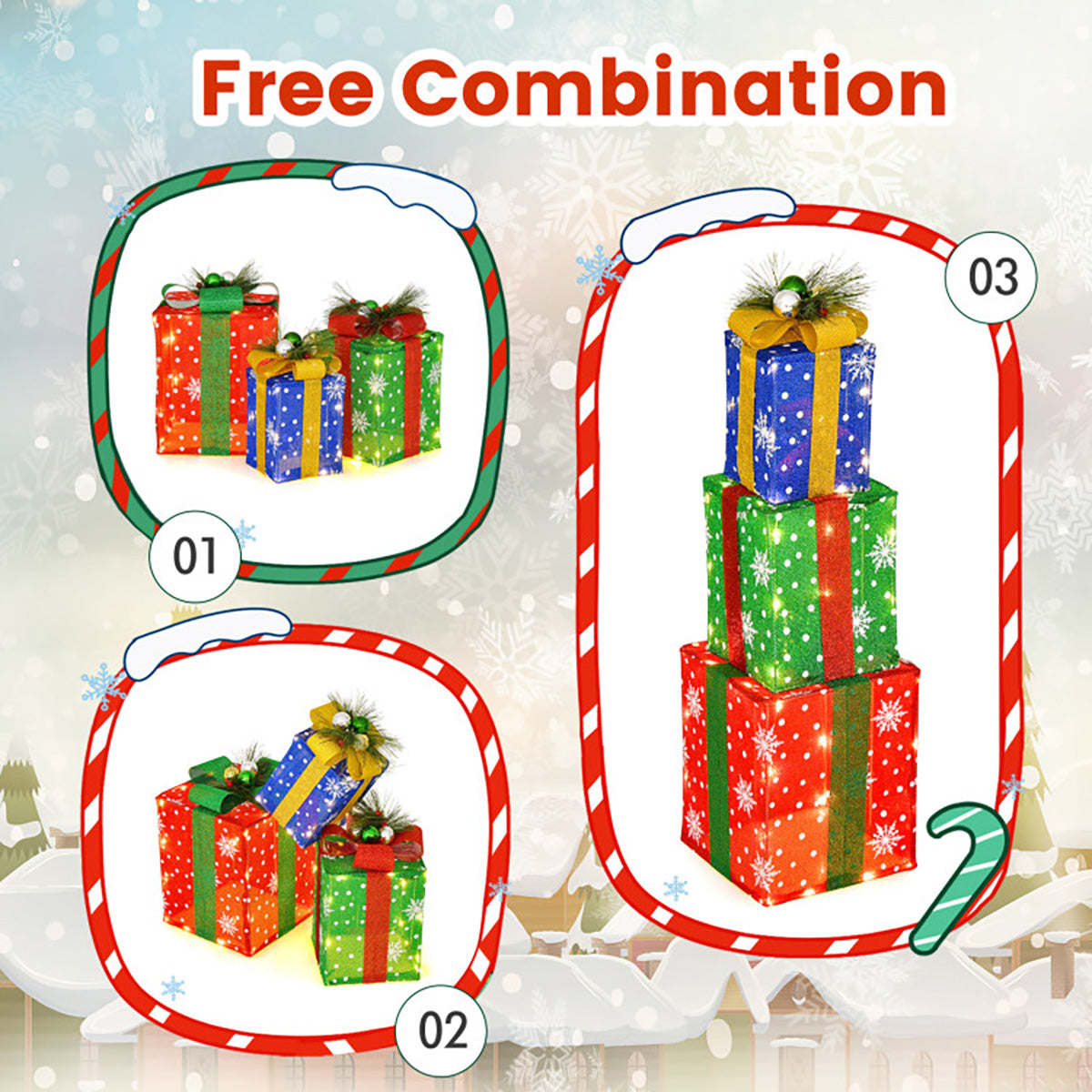 Pre-Lit Multi-Color Christmas Gift Box Decoration (Set of 3)