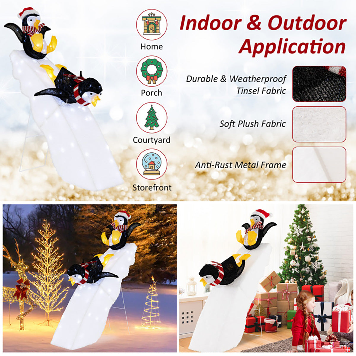 4' Pre-Lit Christmas Penguin Ice Skating Decor with Snowy Slide