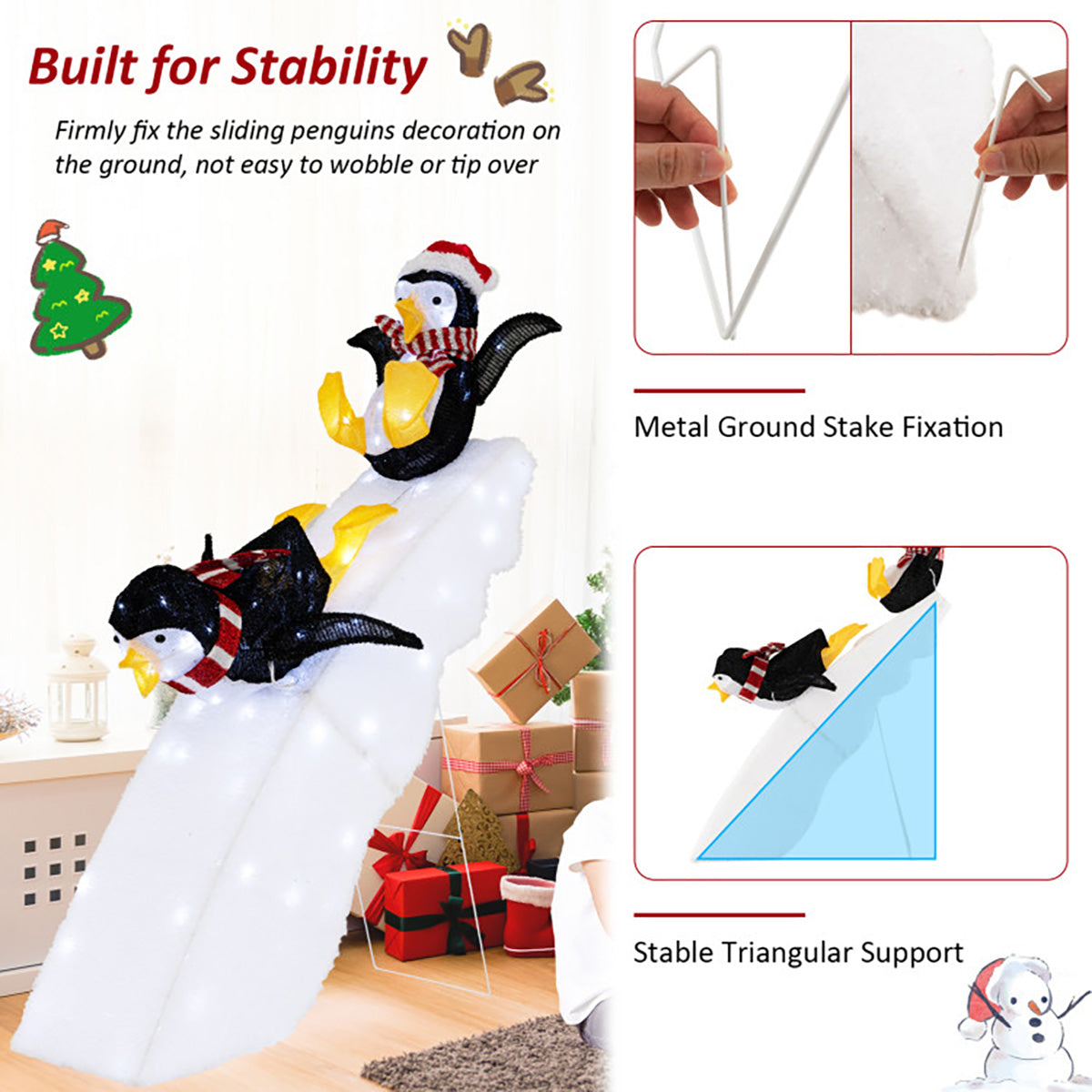 4' Pre-Lit Christmas Penguin Ice Skating Decor with Snowy Slide