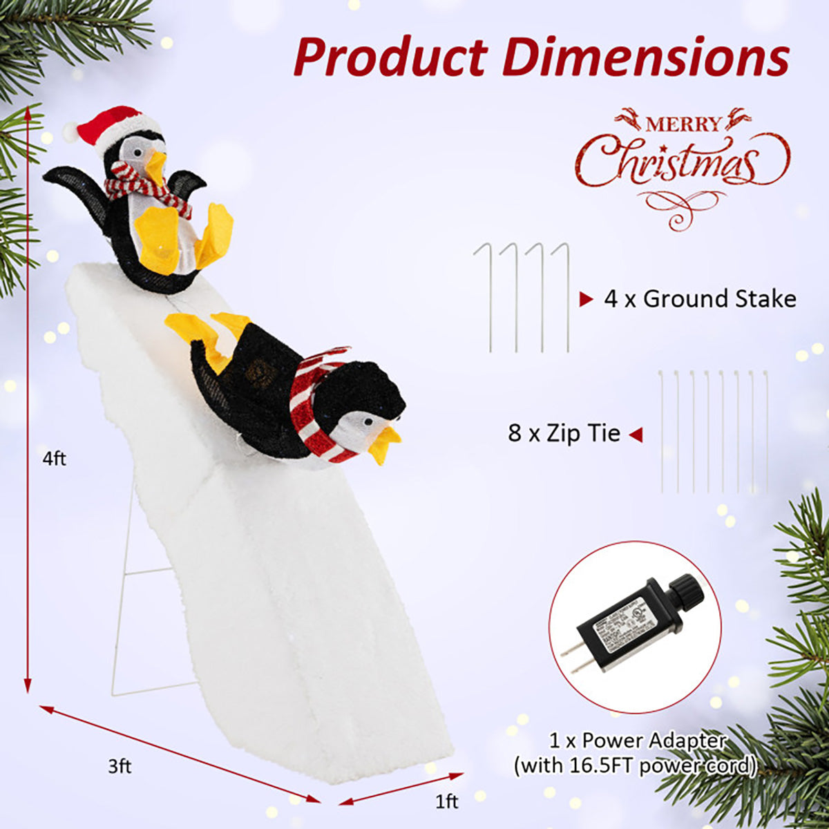 4' Pre-Lit Christmas Penguin Ice Skating Decor with Snowy Slide