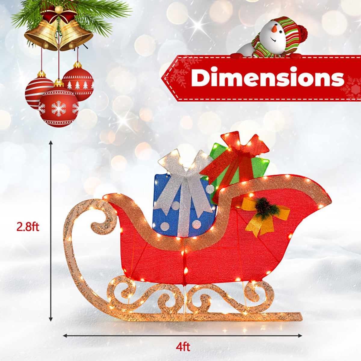 4' Pre-Lit Christmas Sleigh Decoration