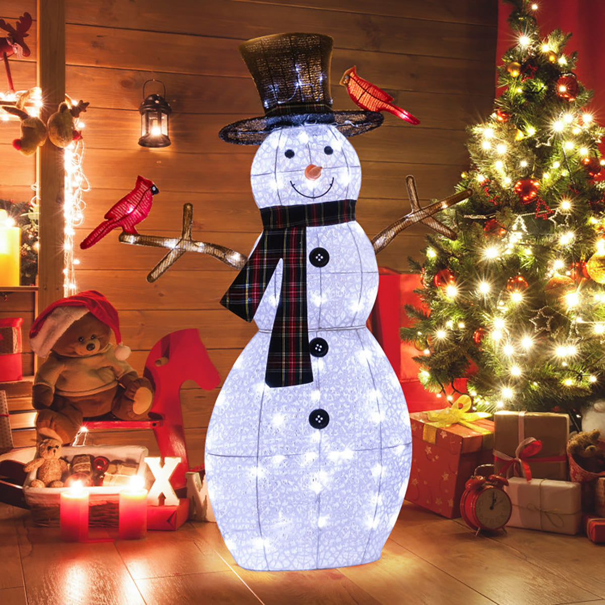 4.2' Pre-Lit Snowman and Cardinal Decoration
