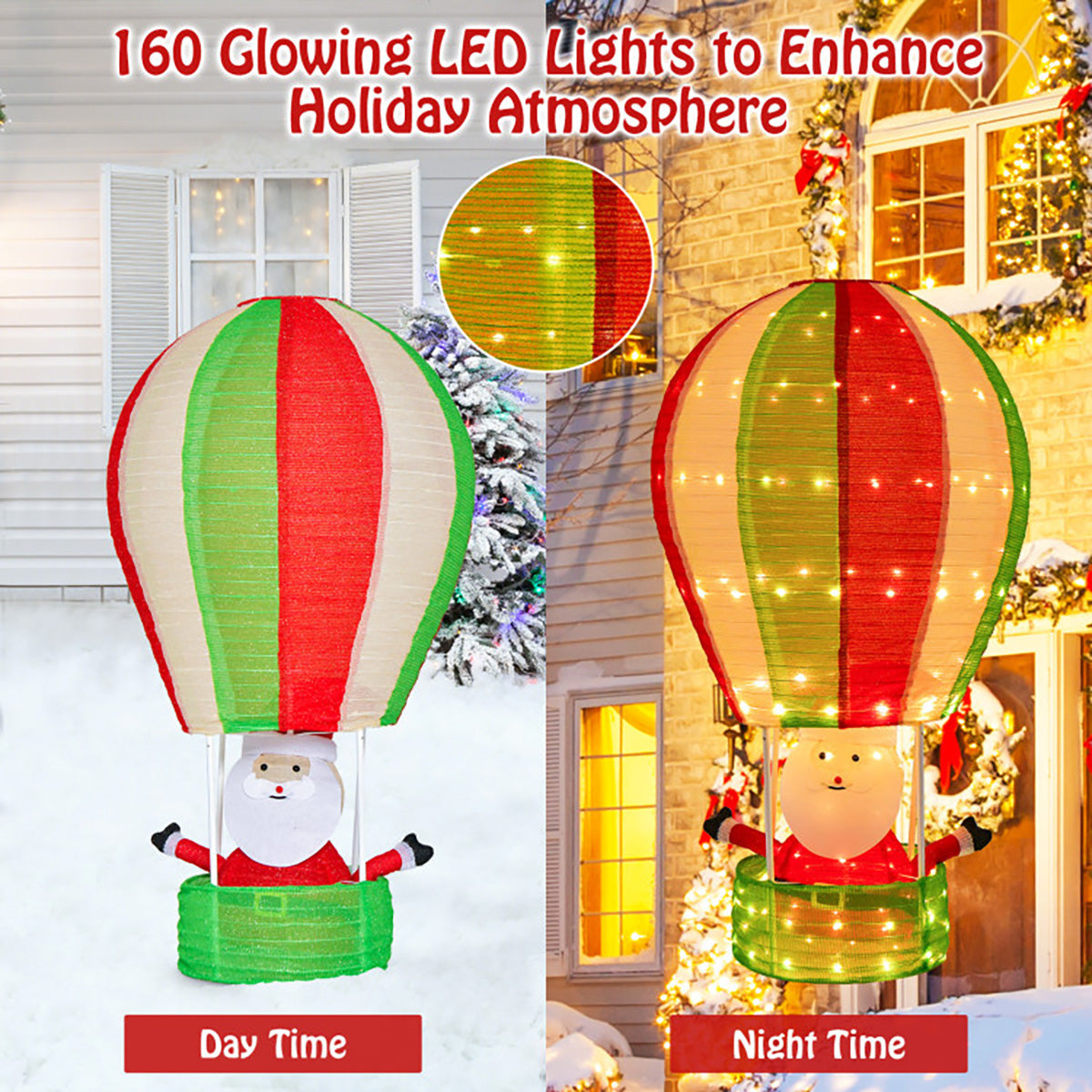 4.5' Pre-Lit Santa Claus in Hot Air Balloon Decoration
