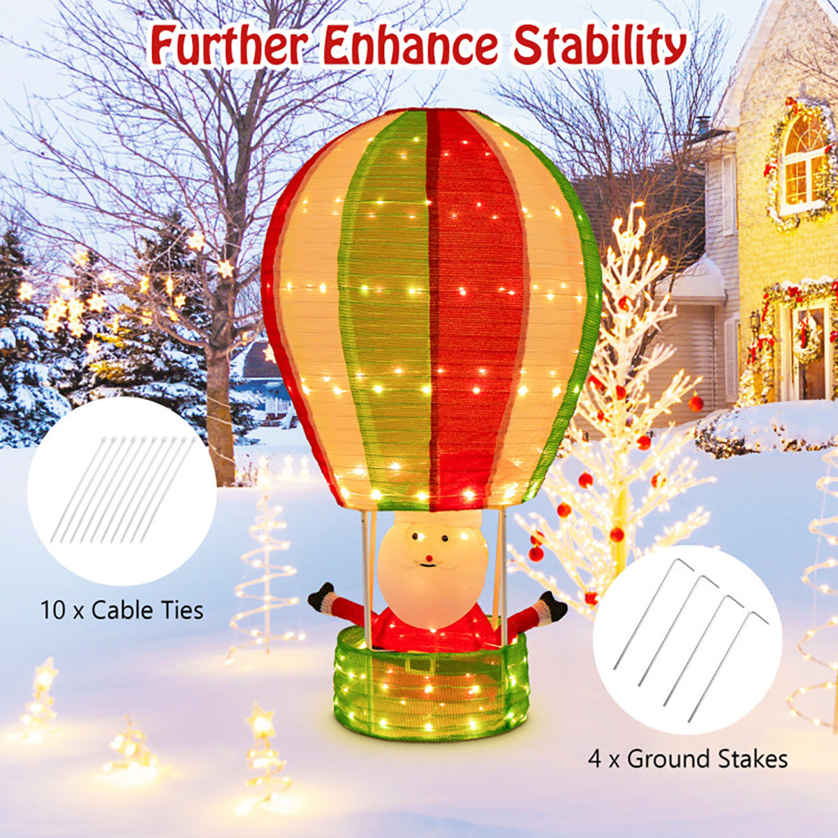 4.5' Pre-Lit Santa Claus in Hot Air Balloon Decoration