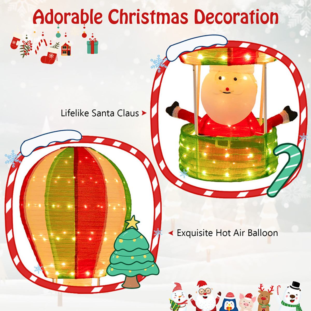 4.5' Pre-Lit Santa Claus in Hot Air Balloon Decoration