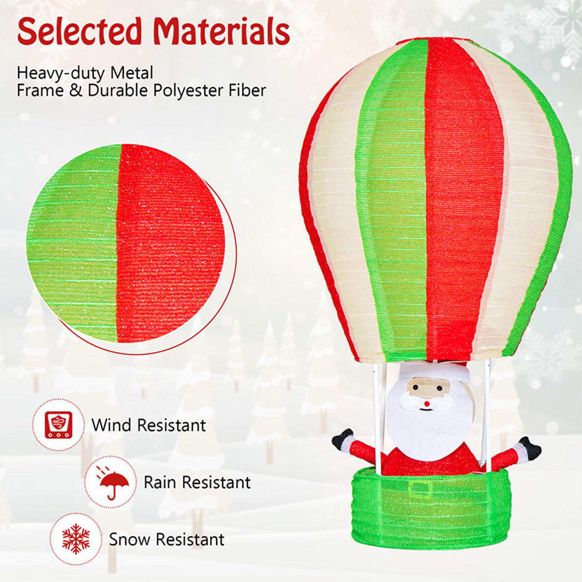 4.5' Pre-Lit Santa Claus in Hot Air Balloon Decoration