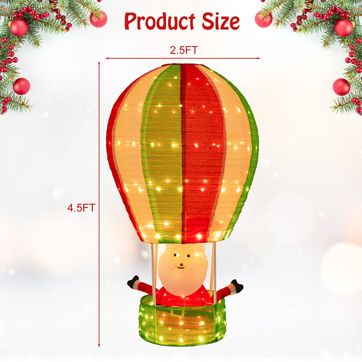 4.5' Pre-Lit Santa Claus in Hot Air Balloon Decoration
