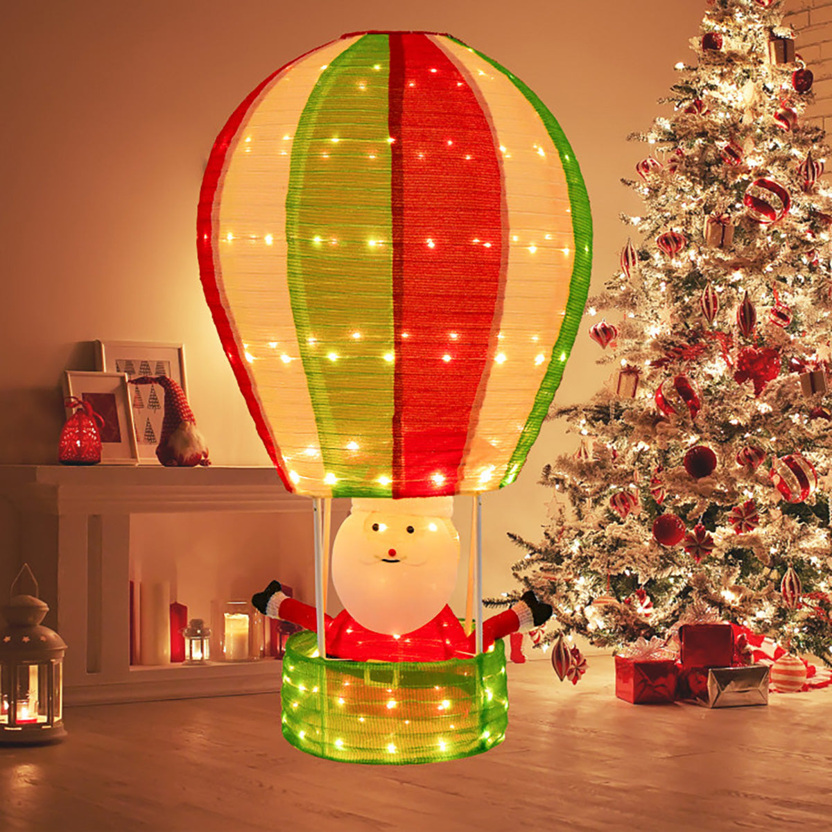 4.5' Pre-Lit Santa Claus in Hot Air Balloon Decoration
