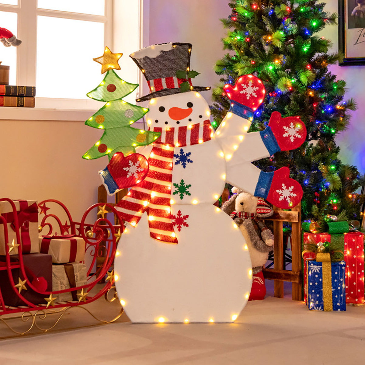4' Pre-Lit Snowman Decoration with Waving Hand