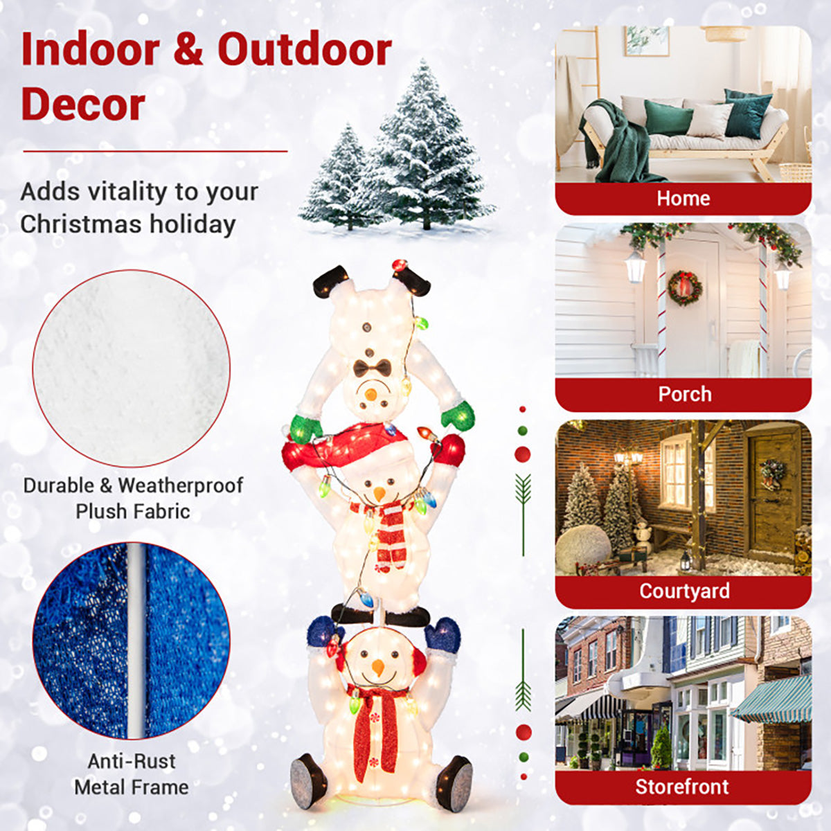 5.6' Pre-Lit Lighted Stacked Snowmen Decoration