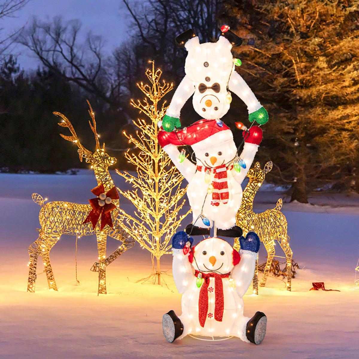 5.6' Pre-Lit Lighted Stacked Snowmen Decoration
