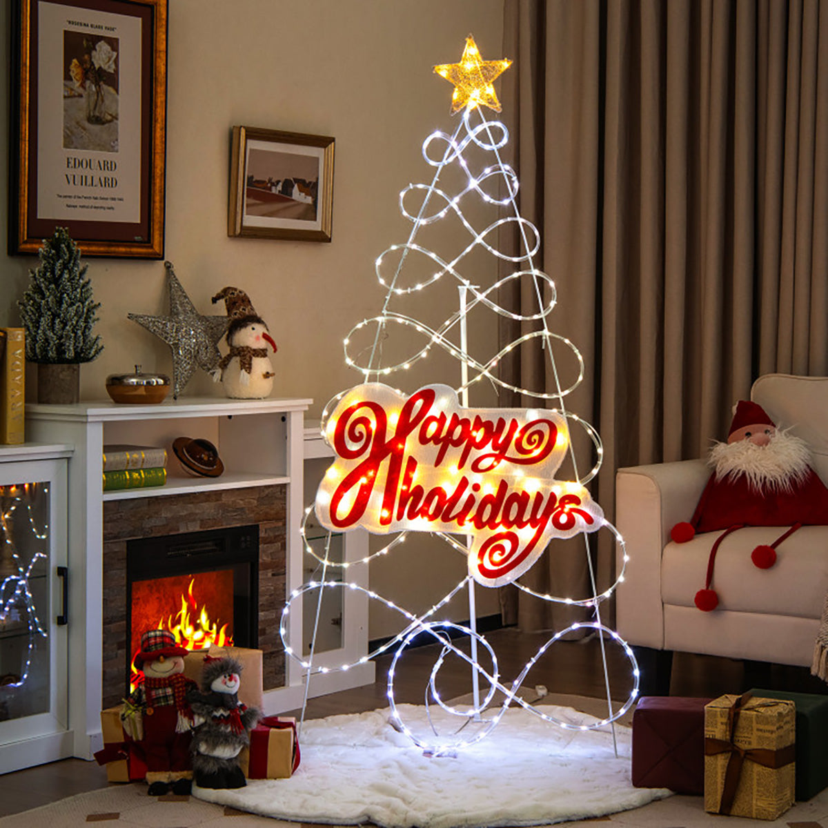 5.6' Pre-Lit Happy Holidays Christmas Tree Decoration