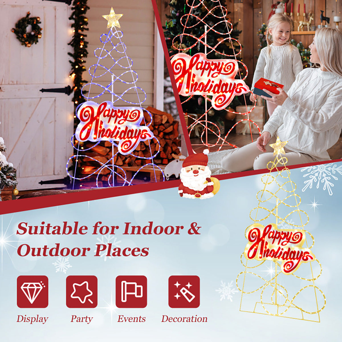 5.6' Pre-Lit Happy Holidays Christmas Tree Decoration
