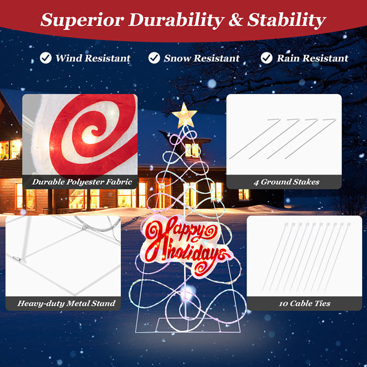 5.6' Pre-Lit Happy Holidays Christmas Tree Decoration