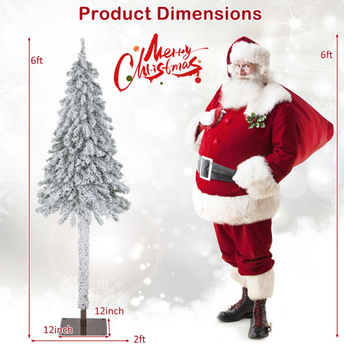 6' Pre-lit Artificial Flocked Pencil Christmas Tree