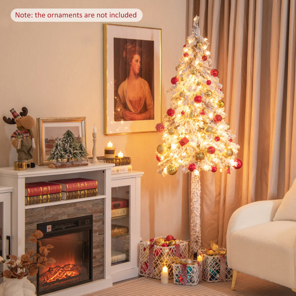 6' Pre-lit Artificial Flocked Pencil Christmas Tree