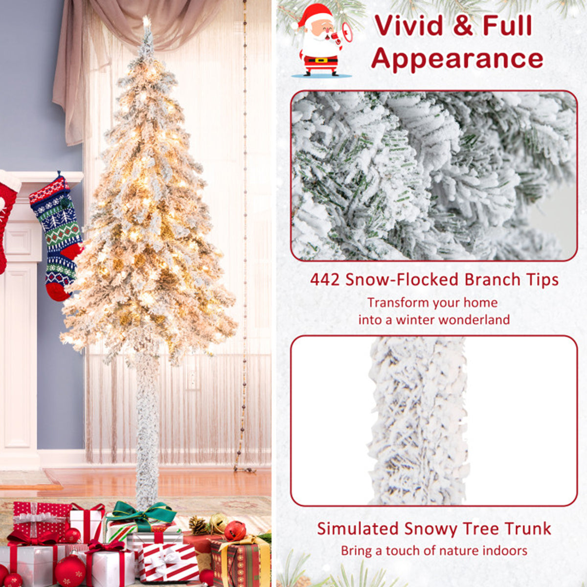 6' Pre-lit Artificial Flocked Pencil Christmas Tree