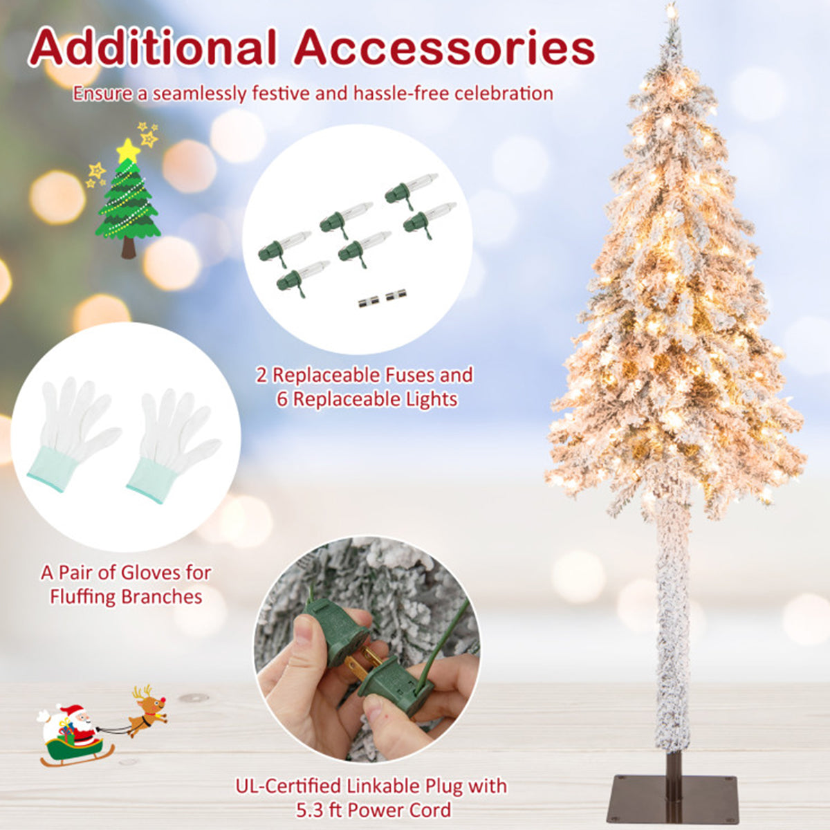 6' Pre-lit Artificial Flocked Pencil Christmas Tree