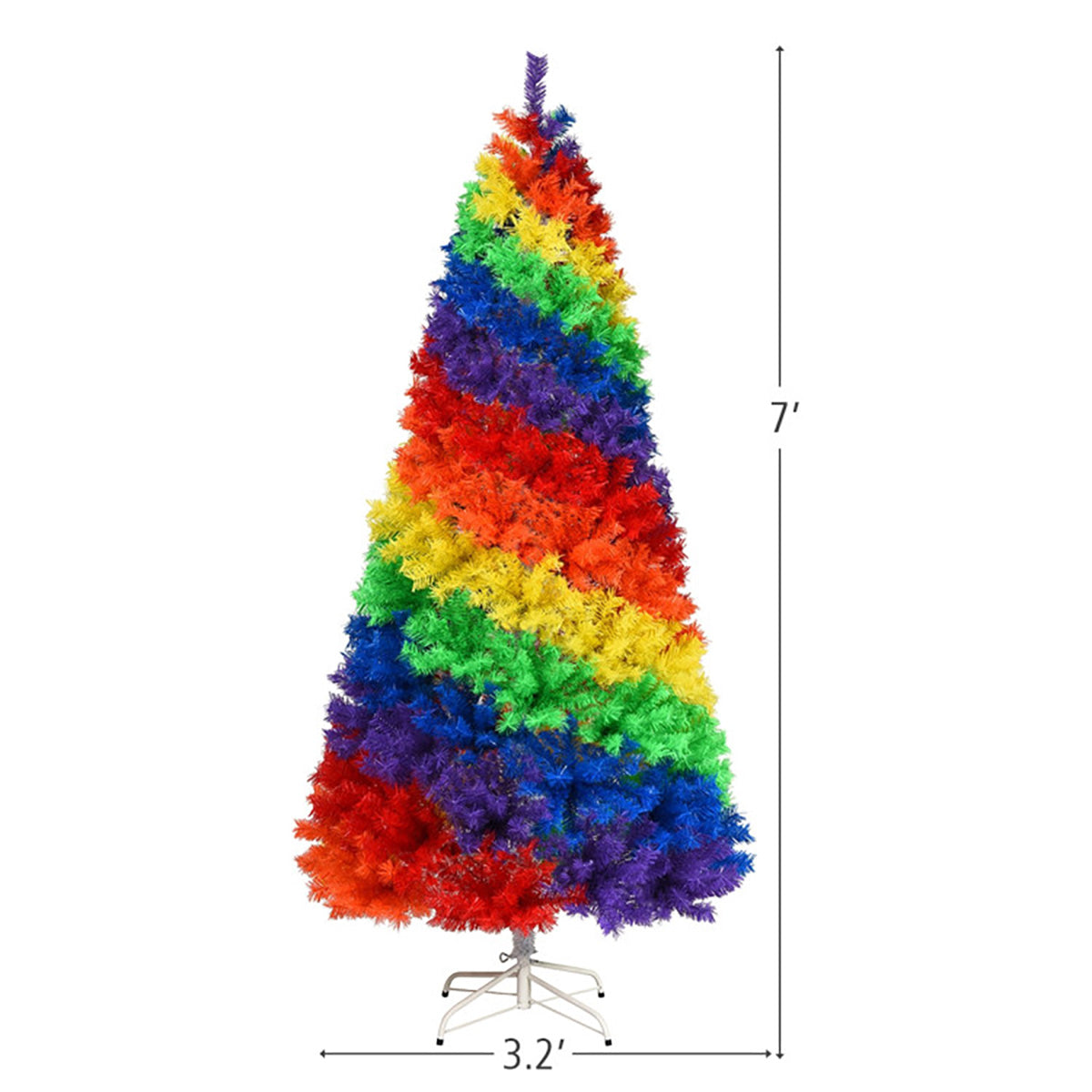 7' Artificial Rainbow Hinged Christmas Tree