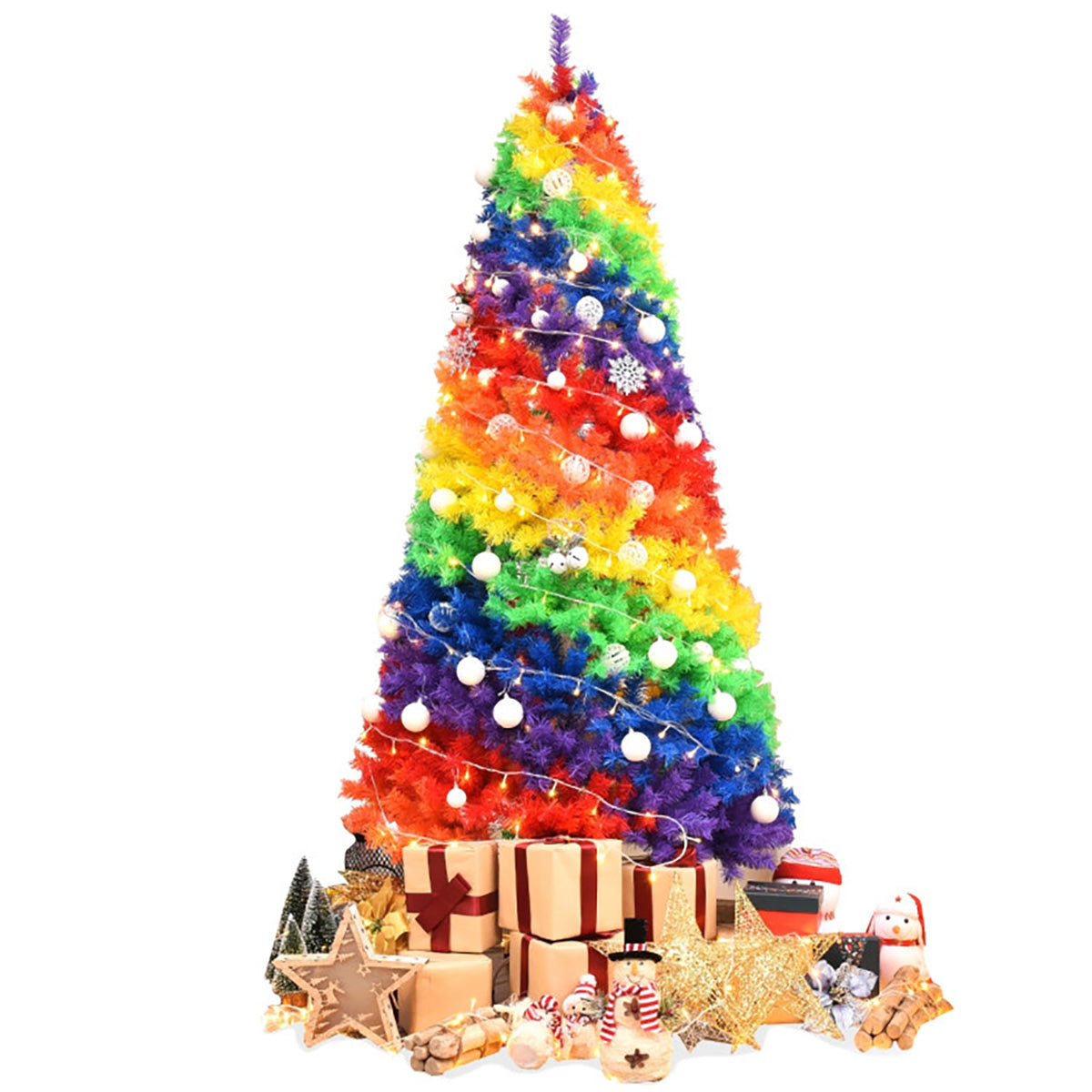 7' Artificial Rainbow Hinged Christmas Tree