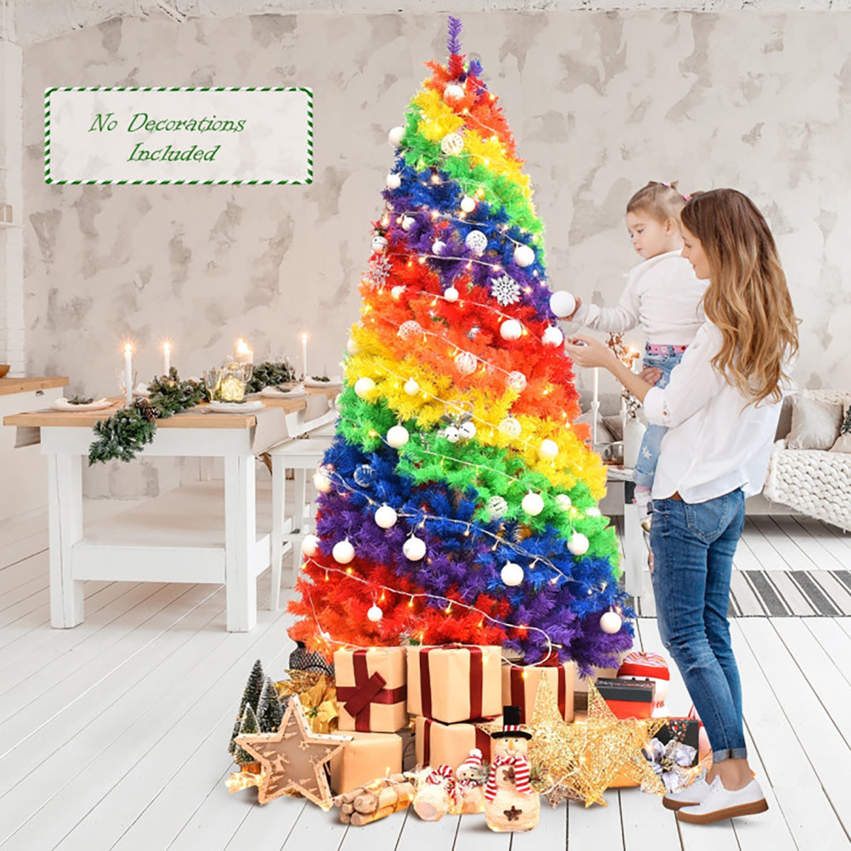 7' Artificial Rainbow Hinged Christmas Tree