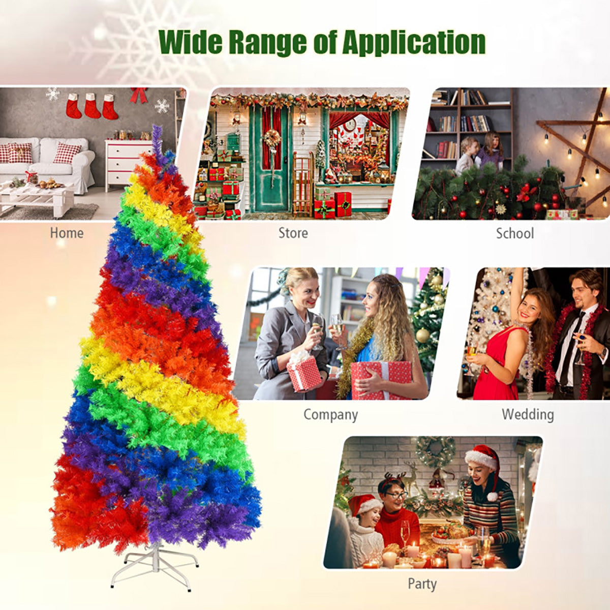 7' Artificial Rainbow Hinged Christmas Tree