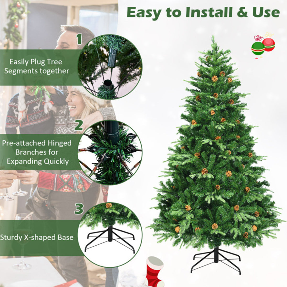 7' Pre-Lit Artificial Christmas Tree with Pinecones