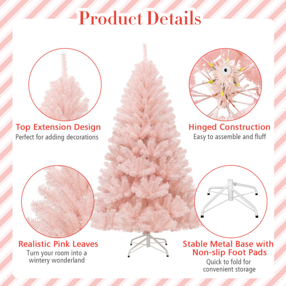 6' Pink Pre-Lit Artificial Hinged Fur Christmas Tree