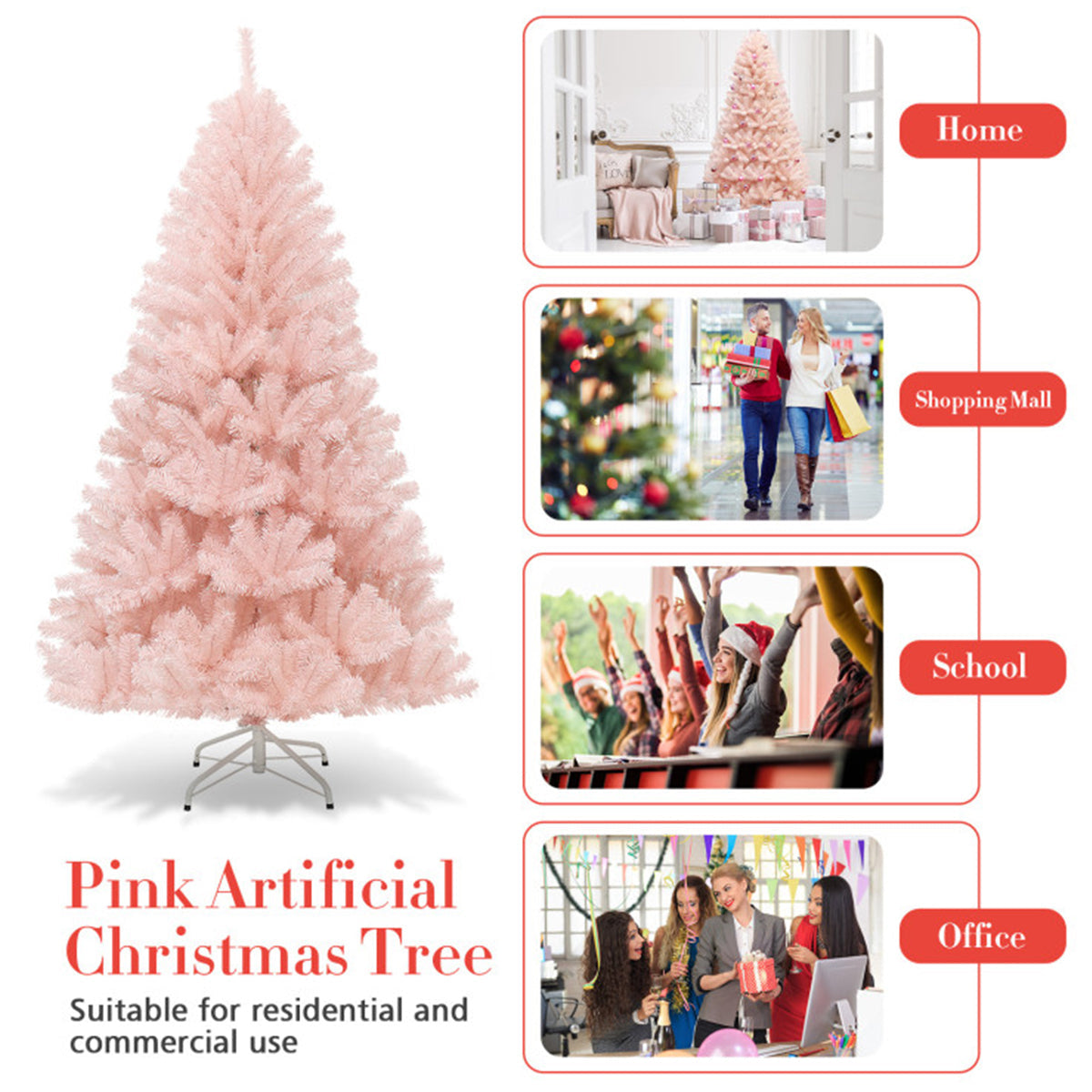 6' Pink Pre-Lit Artificial Hinged Fur Christmas Tree