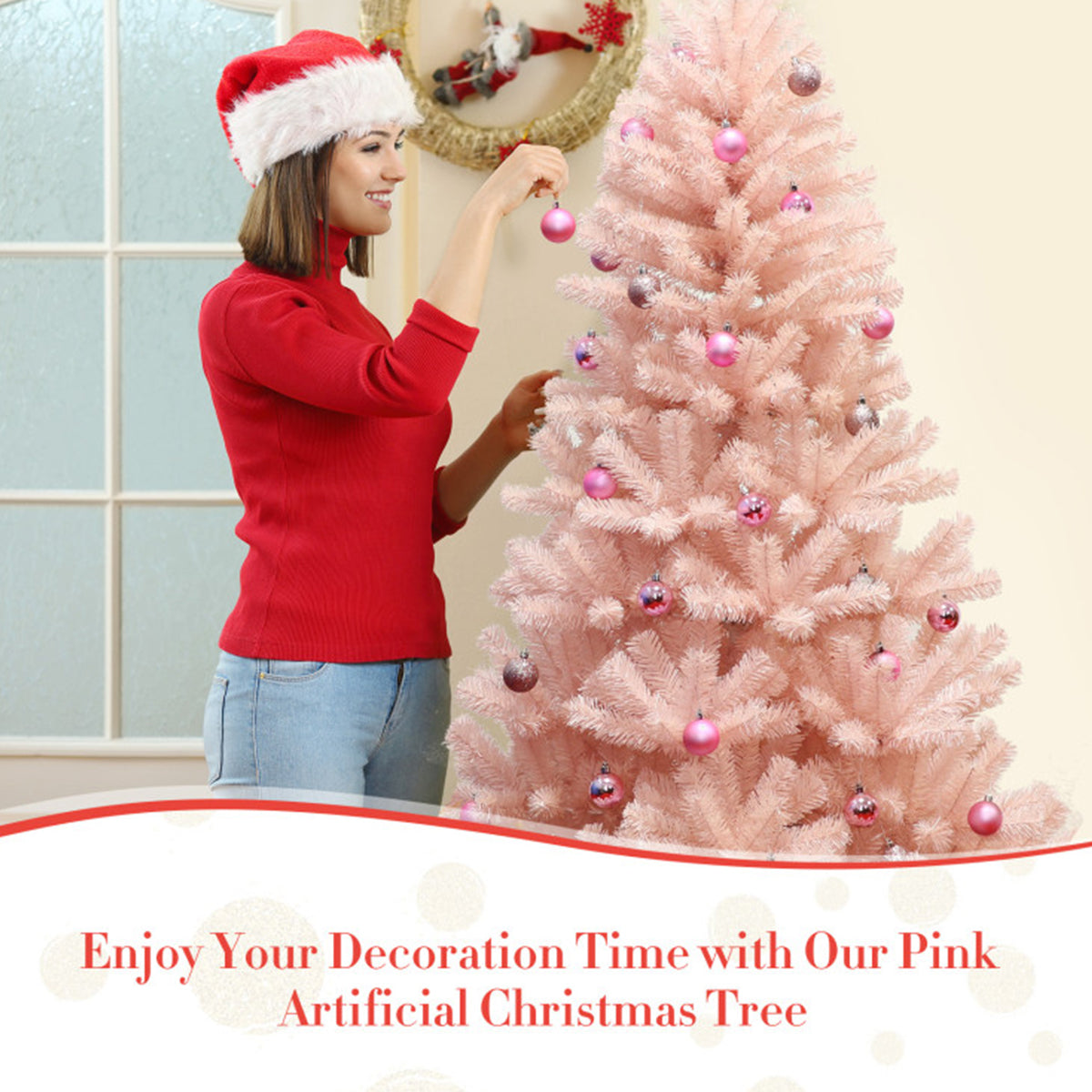 6' Pink Pre-Lit Artificial Hinged Fur Christmas Tree