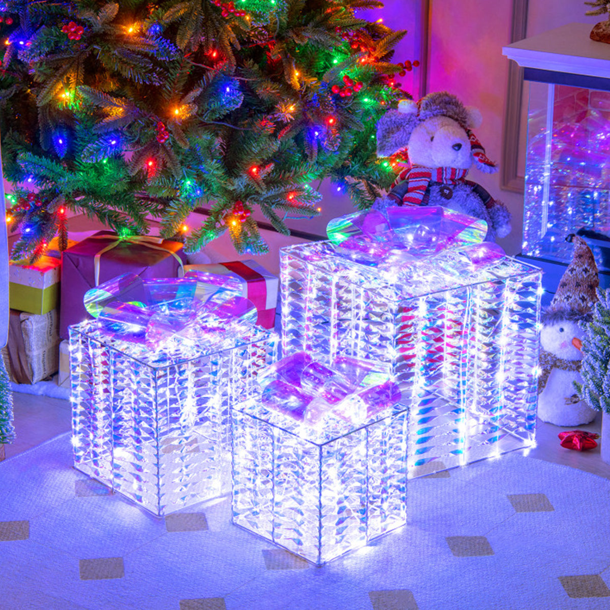 Iridescent Pre-Lit Christmas Gift Box Decoration (Set of 3)