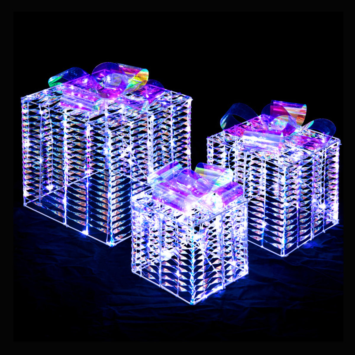 Iridescent Pre-Lit Christmas Gift Box Decoration (Set of 3)