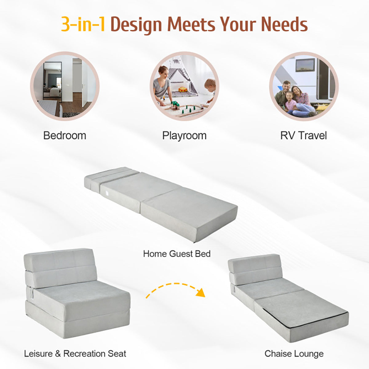 Tri-Fold Sleeper Sofa Bed