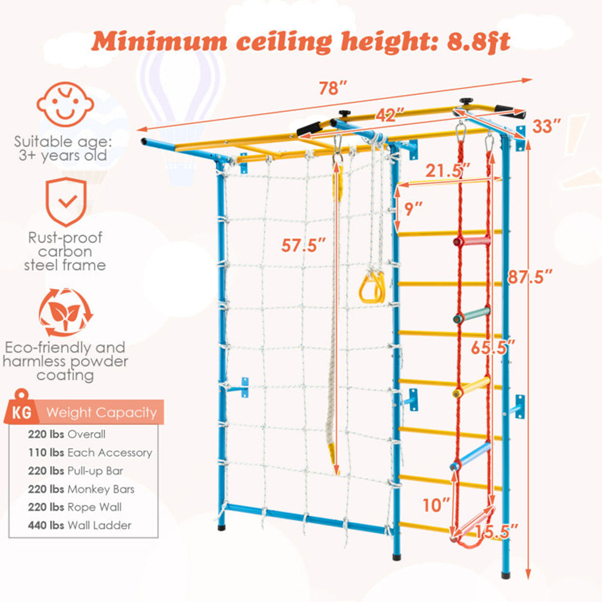 7-in-1 Kids Indoor Swedish Wall Gym Set