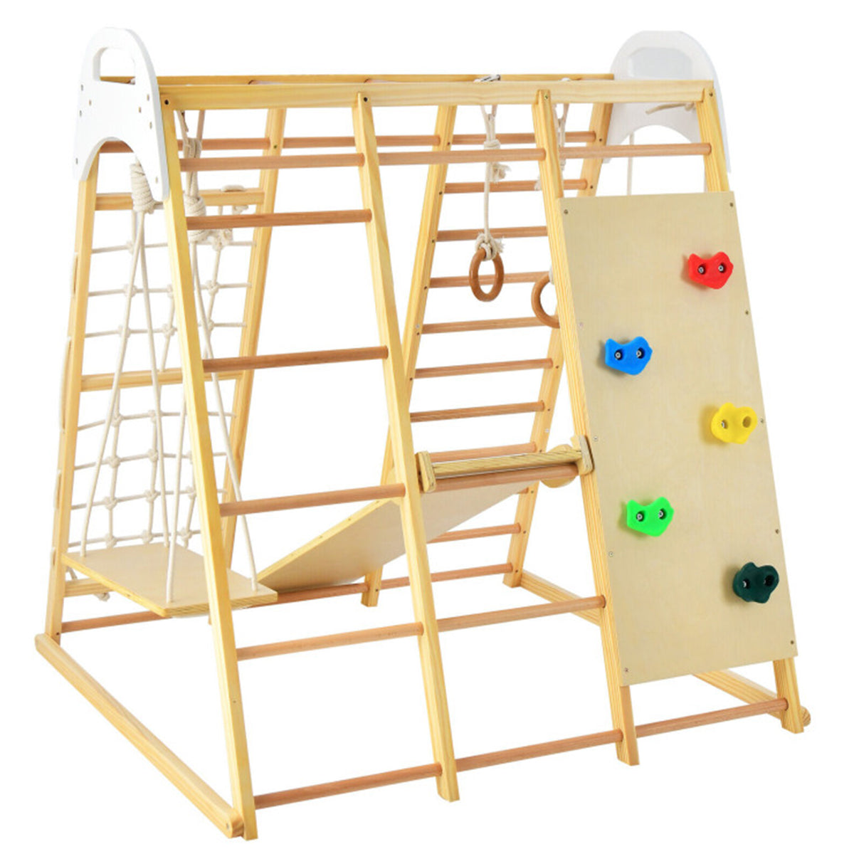 8-in-1 Wooden Jungle Gym Playset with Slide and Monkey Bars