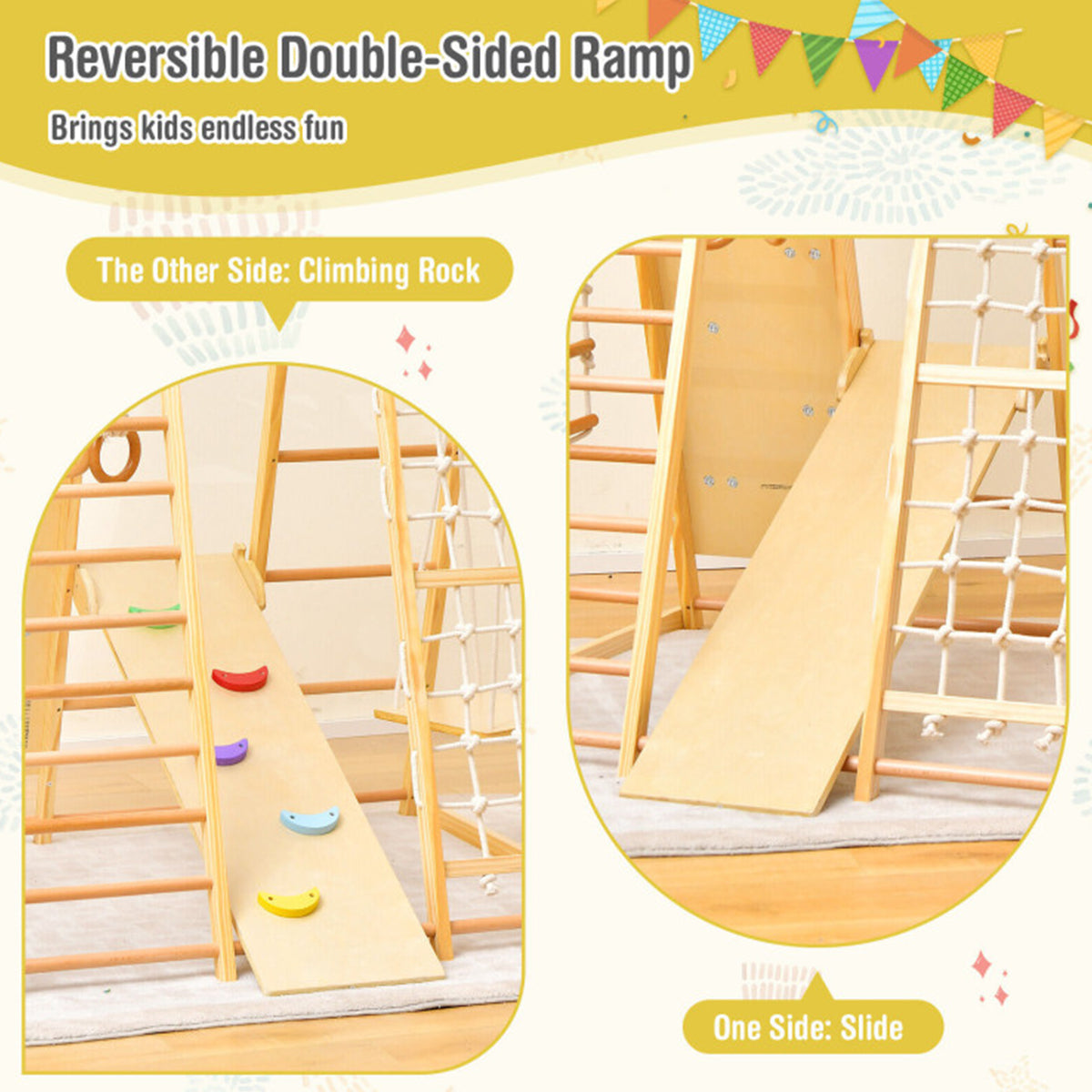 8-in-1 Wooden Jungle Gym Playset with Slide and Monkey Bars