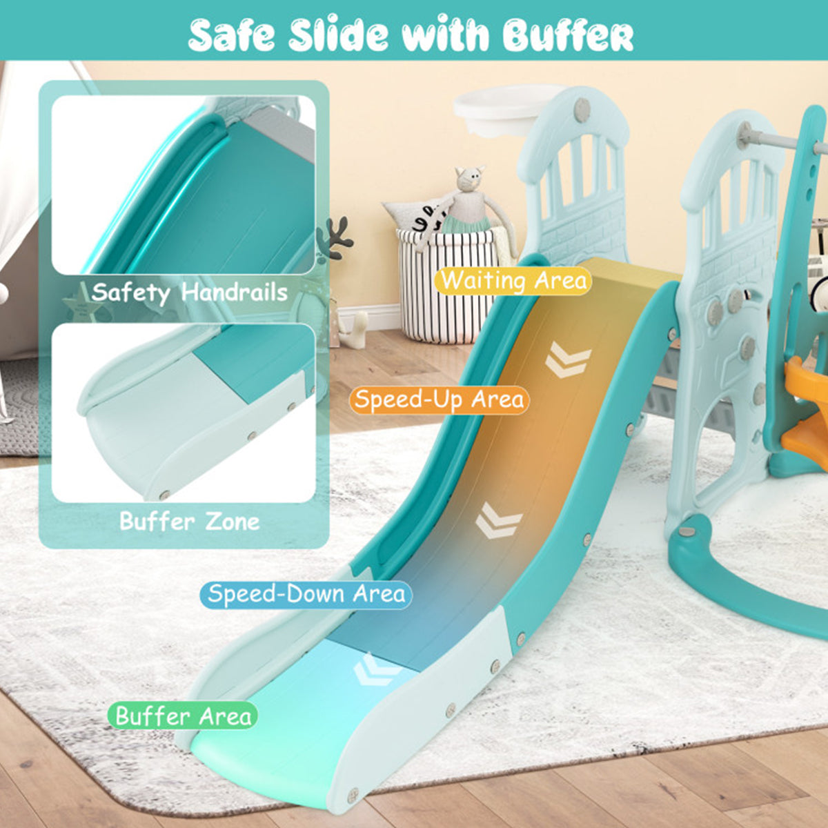 3-in-1 Toddler Slide and Swing Set with Basketball Hoop