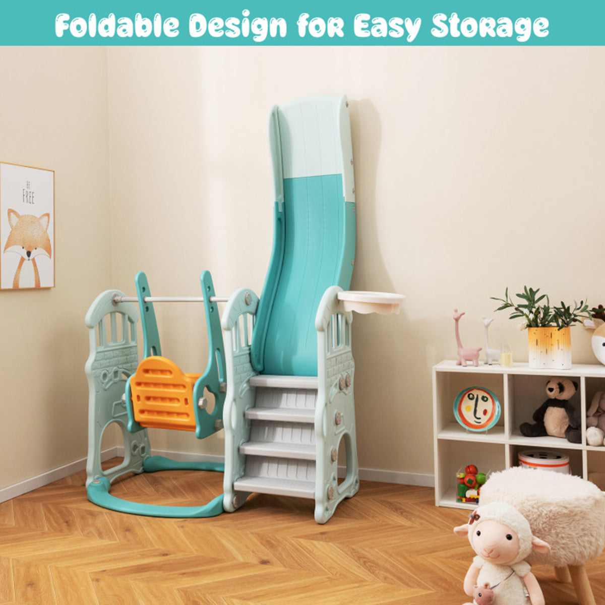 3-in-1 Toddler Slide and Swing Set with Basketball Hoop