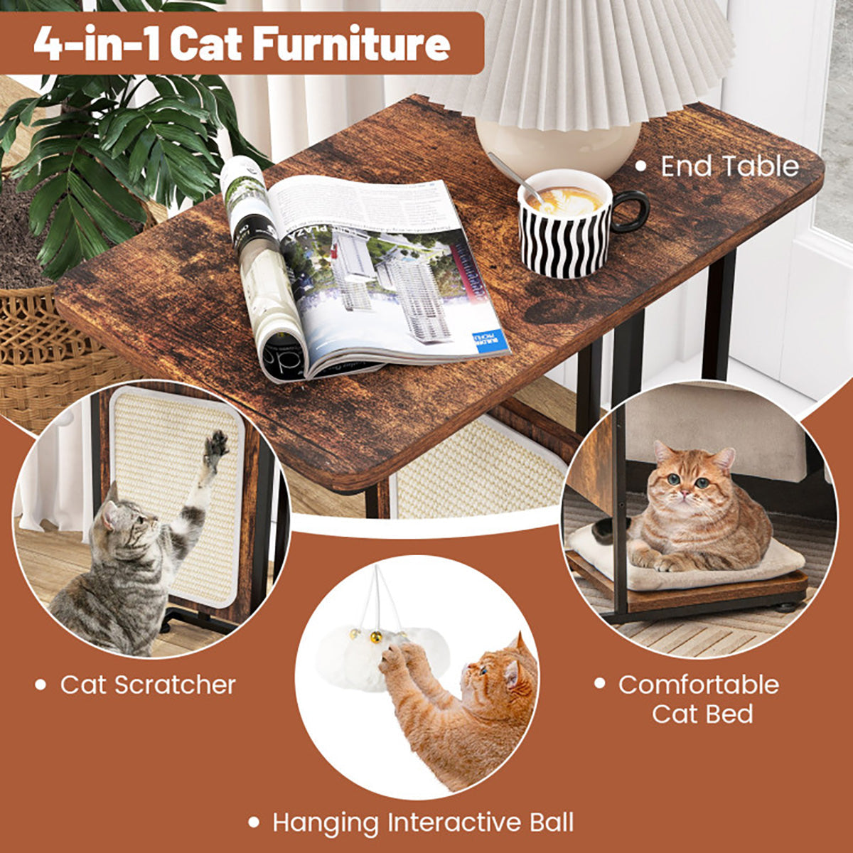 Cat Tree Side Table with Scratching Board