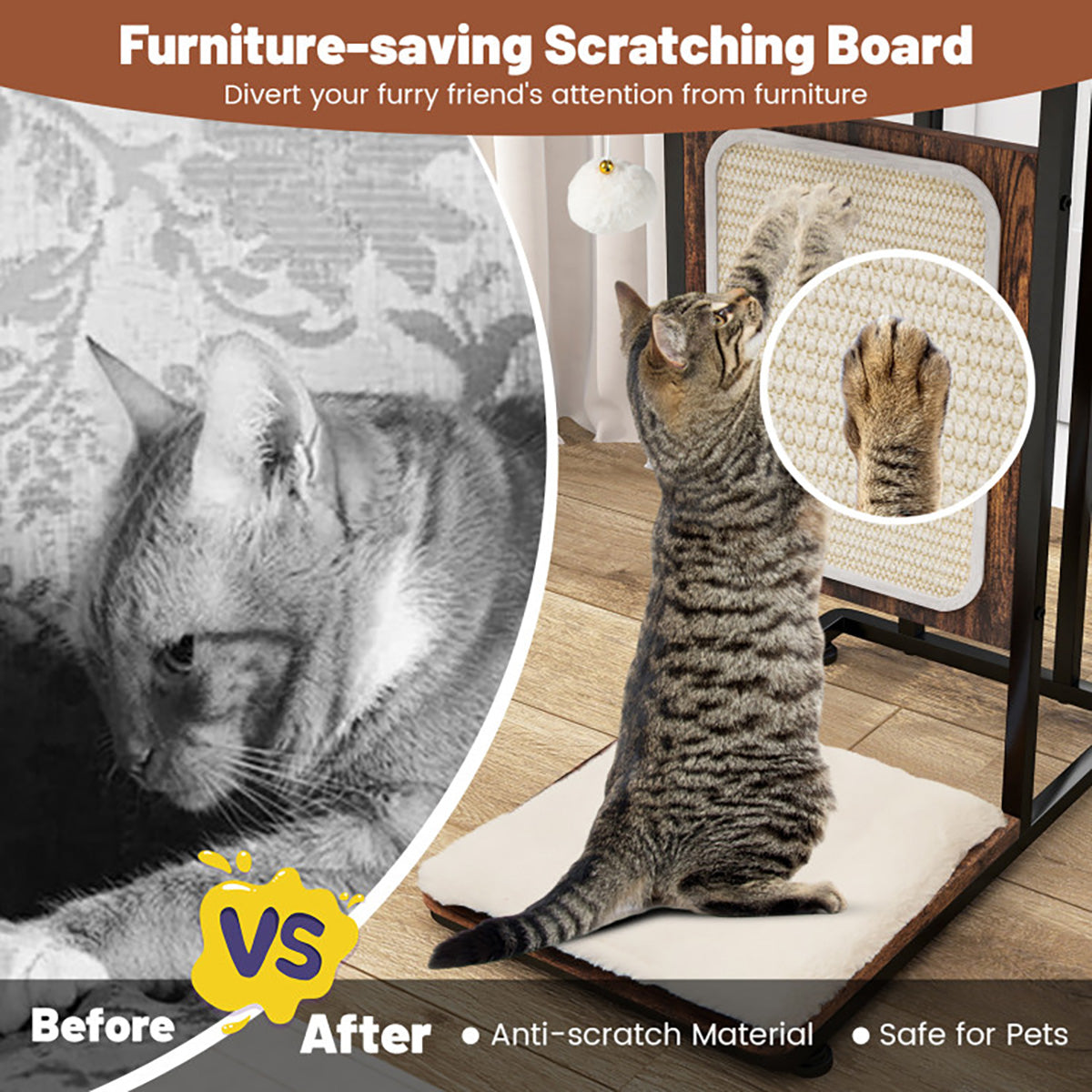 Cat Tree Side Table with Scratching Board